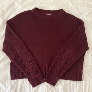 Dry Goods Burgundy Cable-Sleeve Crewneck Sweater
